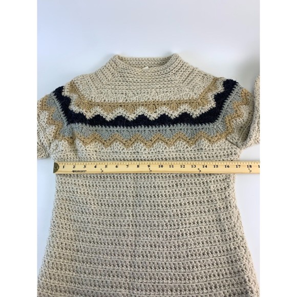 J Crew Knit By Hand Alpaca Wool Sweater Bell Sleeve Chevron Stripe Vintage Large - Picture 10 of 12